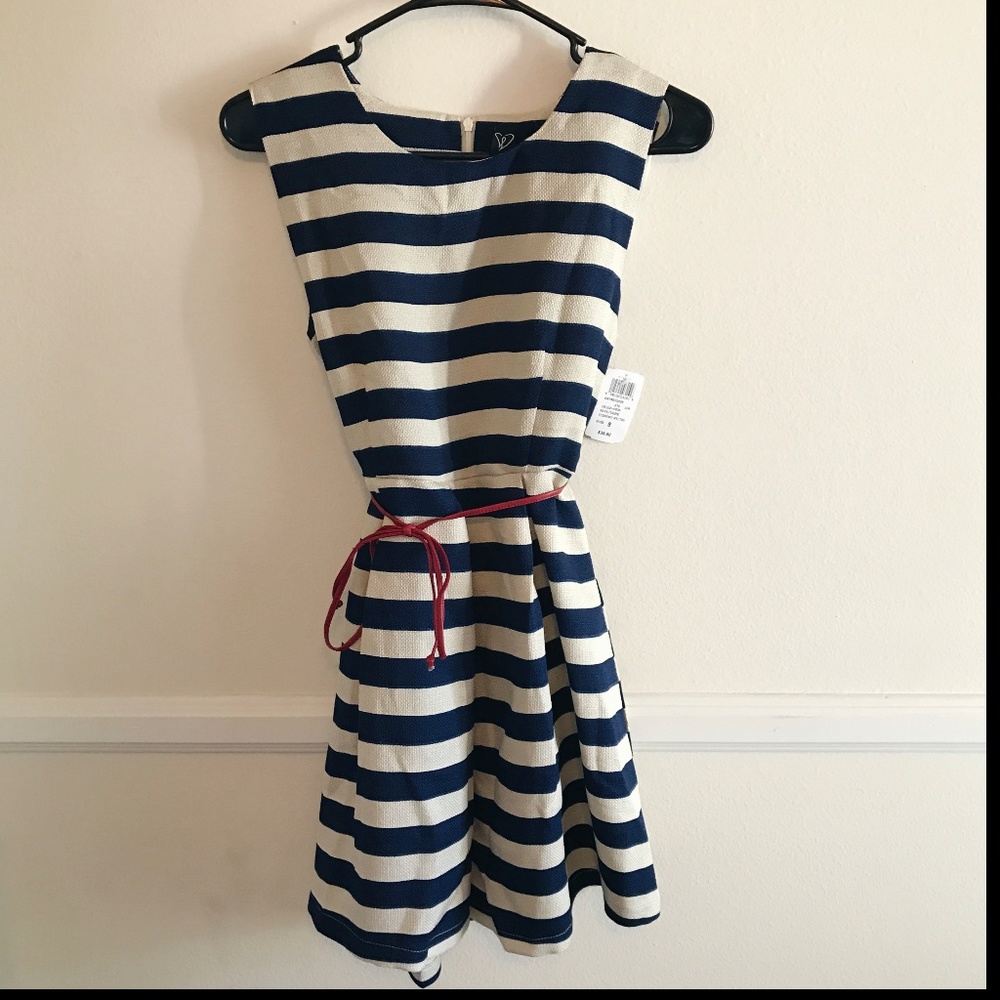 NWT Navy & Taupe Striped Dress